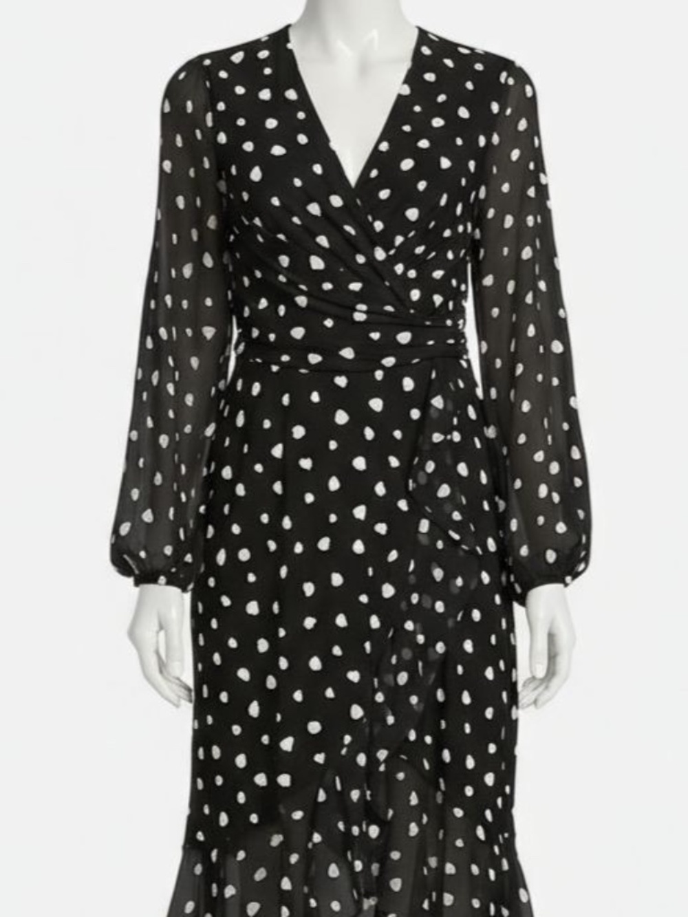 Tommy Hilfiger Women's Black White Long Sleeve Polka Dot Faux-Wrap Dress Size 8